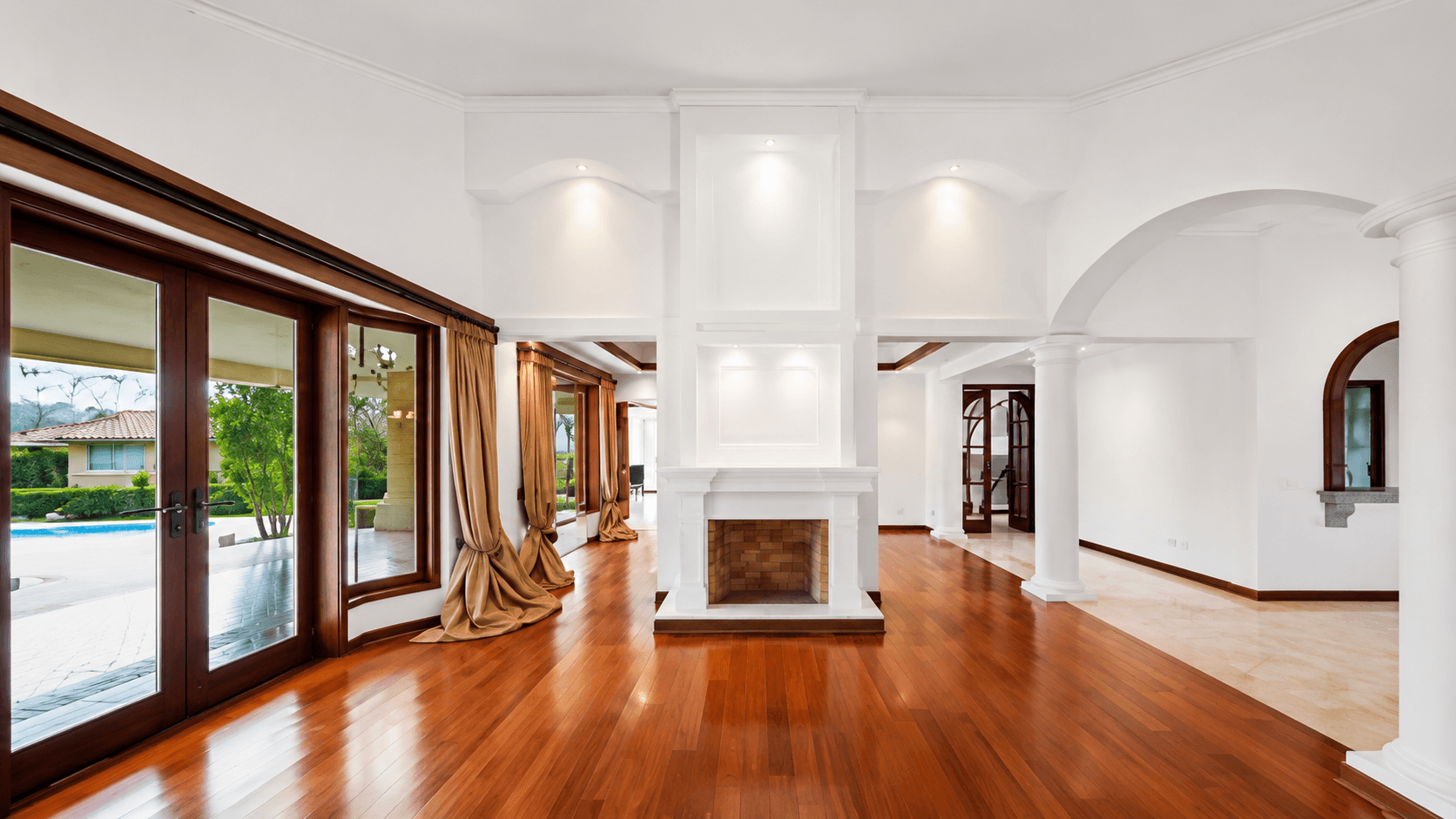 Beautiful refinished hardwood floor in a modern living room