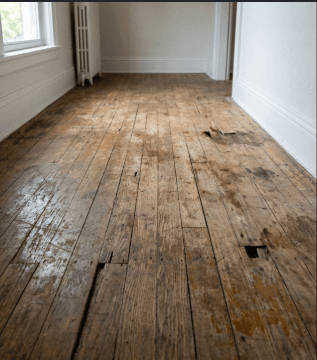 Scratched and worn oak hardwood floors